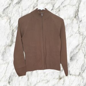 Talbots Women's Full Zip Up Sweater Top Brown Sz S